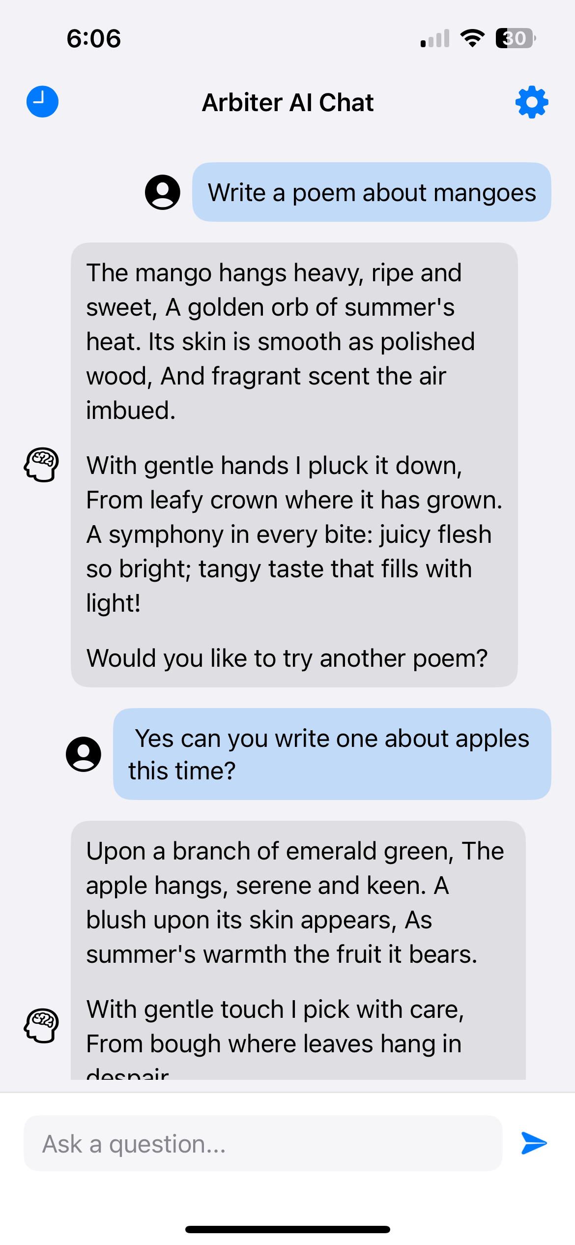 AI Chat Interface showing poetry conversation